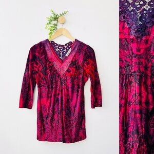 UNITY WORLD WEAR Velvet Velour Lace Babydoll Top Y2K Goth Vamp